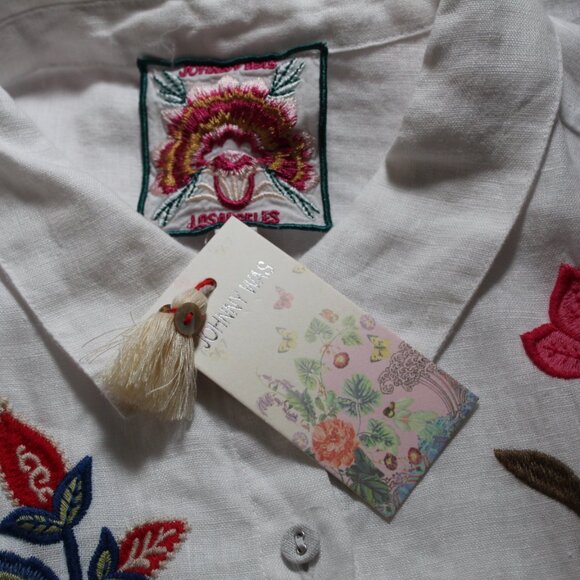 Johnny Was White Floral Embroidered Button Down Shirt - Picture 8 of 9
